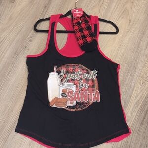 Santa Graphic Black and Red Tank Top With Socks